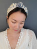 French Toile Headband with Floral Pearls