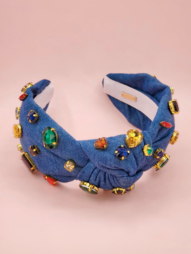 Rainbow Candy Crystals Denim Headband