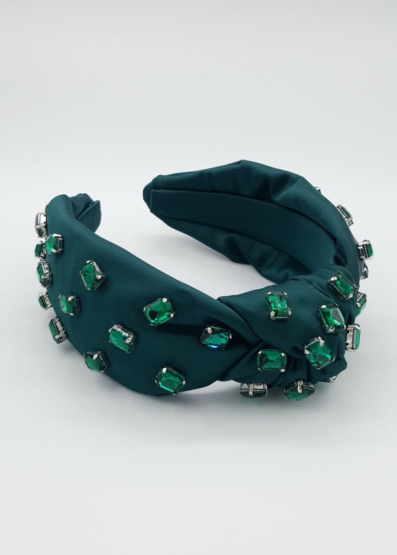 Emerald Green Jeweled Satin Headband