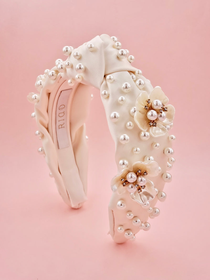 Ivory White Floral Embellished Faux Pearl Headband
