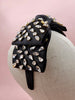 Black Double Layer Supersized Bow Headband with Rhinestone Embellishments