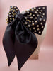 Supersized Black Satin Bow with Rhinestones