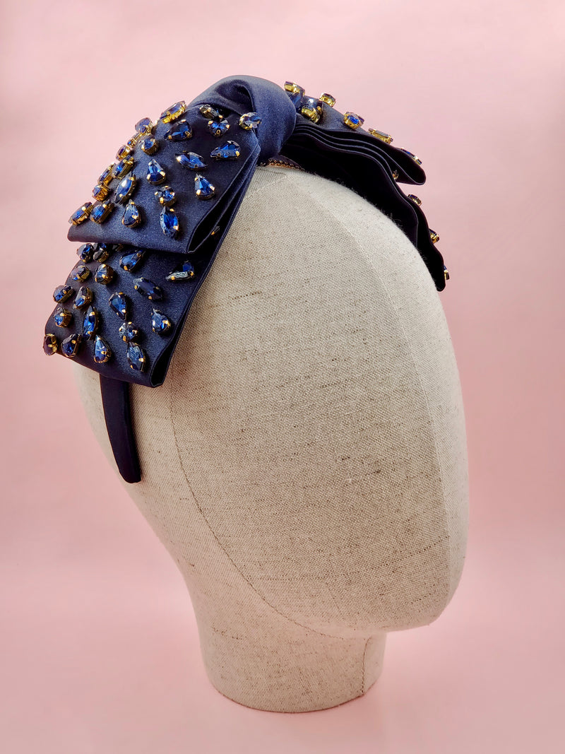 Royal Blue Supersized Bow Headband with Rhinestone Embellishments