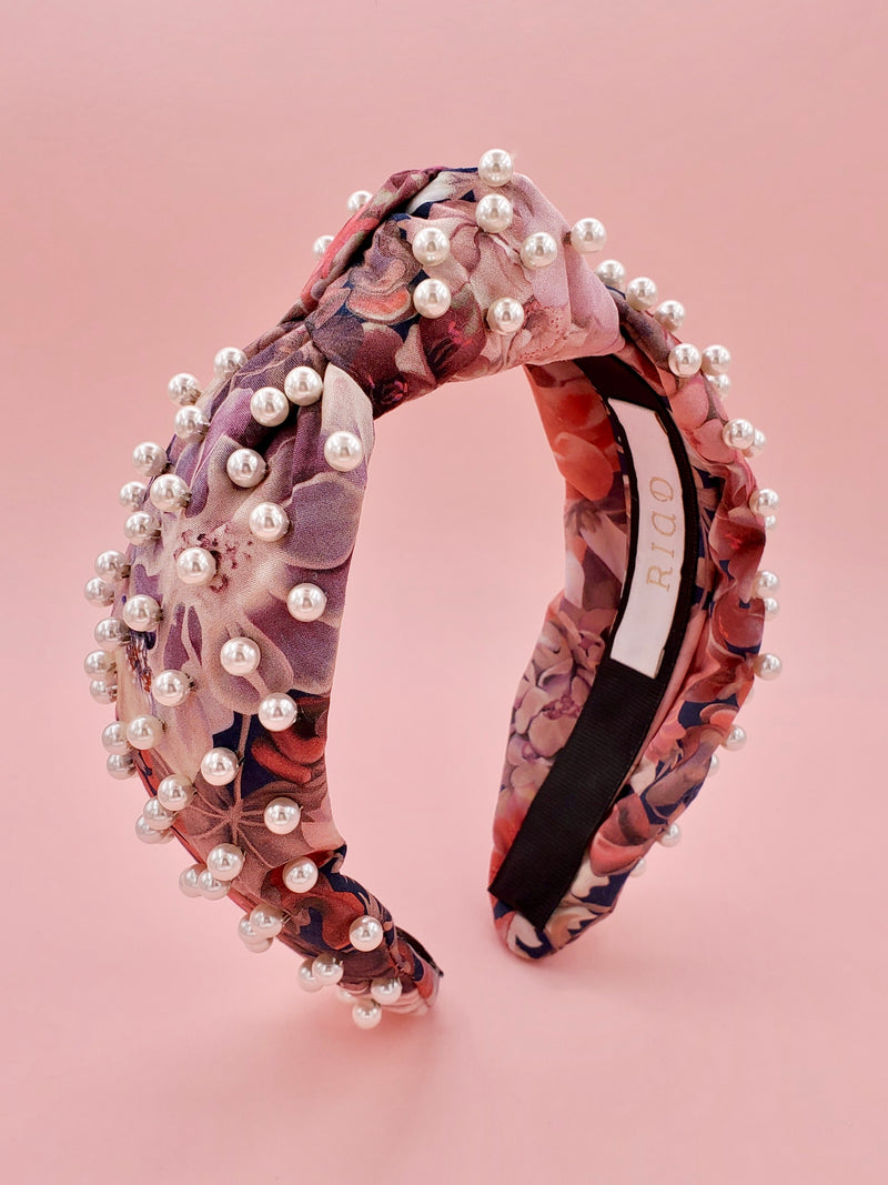 Liberty London Pink Floral Print Faux Pearl Headband