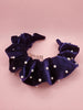 Royal Blue Satin Scrunchie Faux Pearl Headband