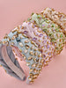 Pastel Pink Satin Headband with Golden Champagne Crystal Embellishments